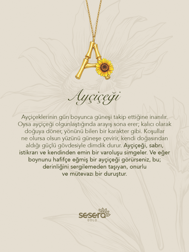 Blossom Letter A Harfi Ayçiçeği Kolye Ucu
