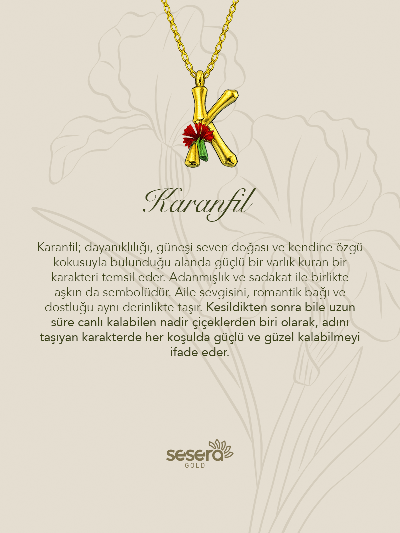 Blossom Letter K Harfi Karanfil Kolye
