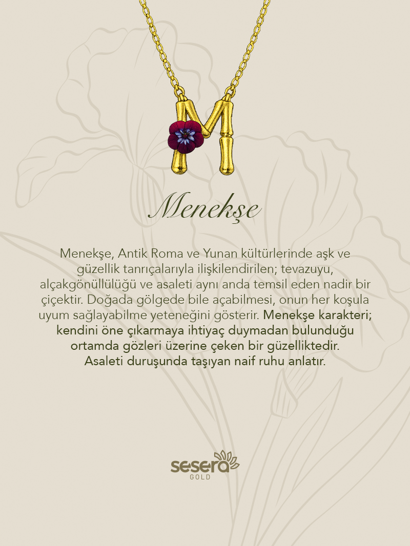 Blossom Letter M Harfi Menekşe Kolye