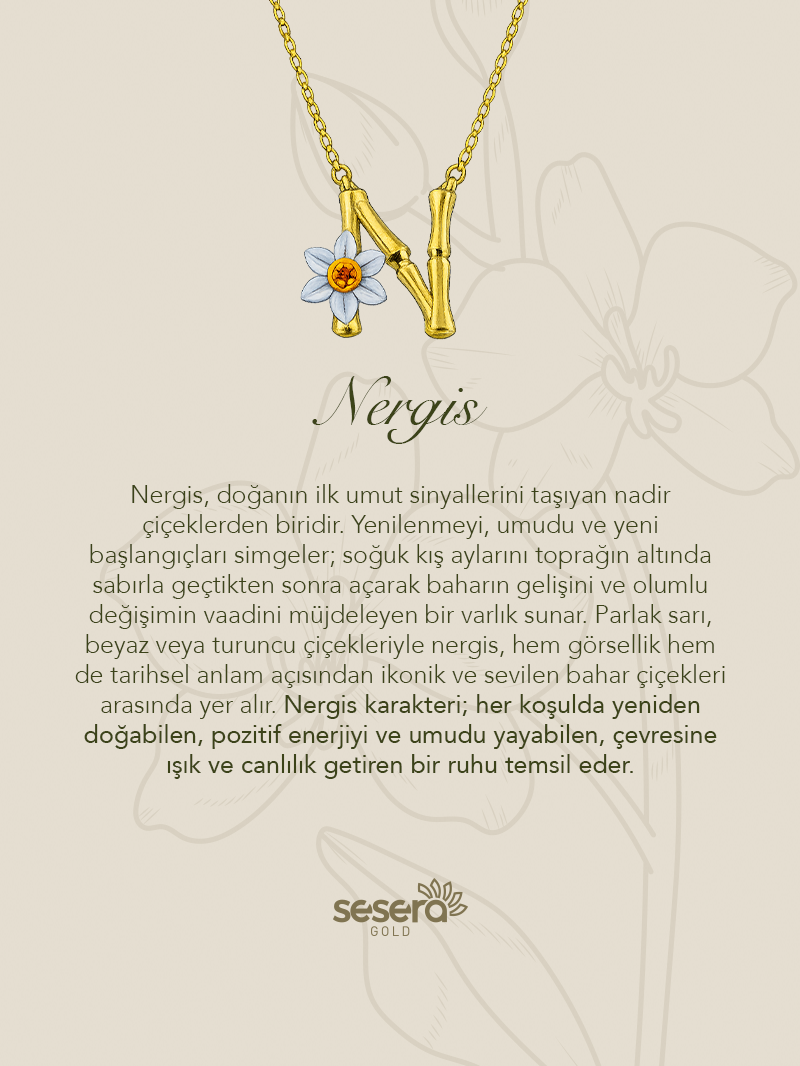 Blossom Letter N Harfi Nergis Kolye