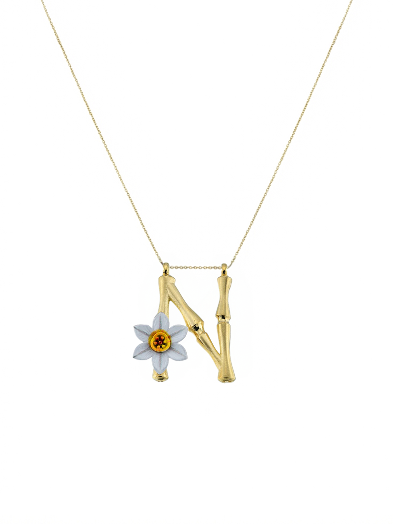 Blossom Letter N Harfi Nergis Kolye