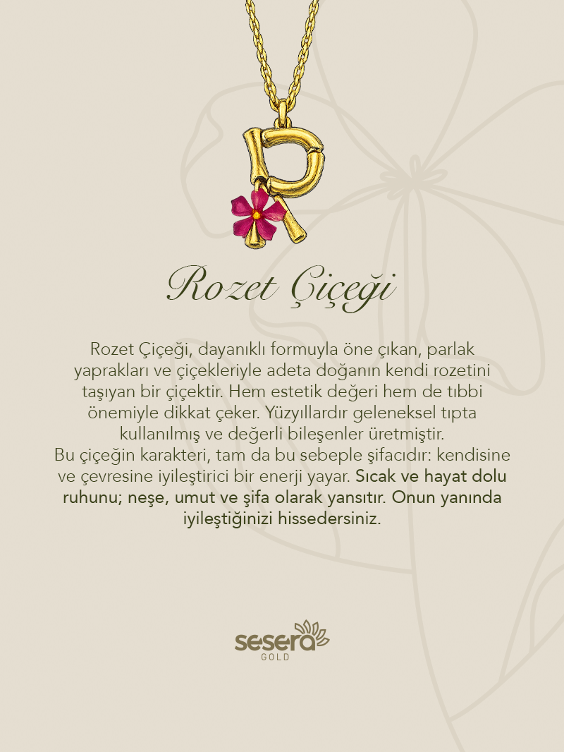 Blossom Letter R Harfi Rozet Çiçeği Kolye
