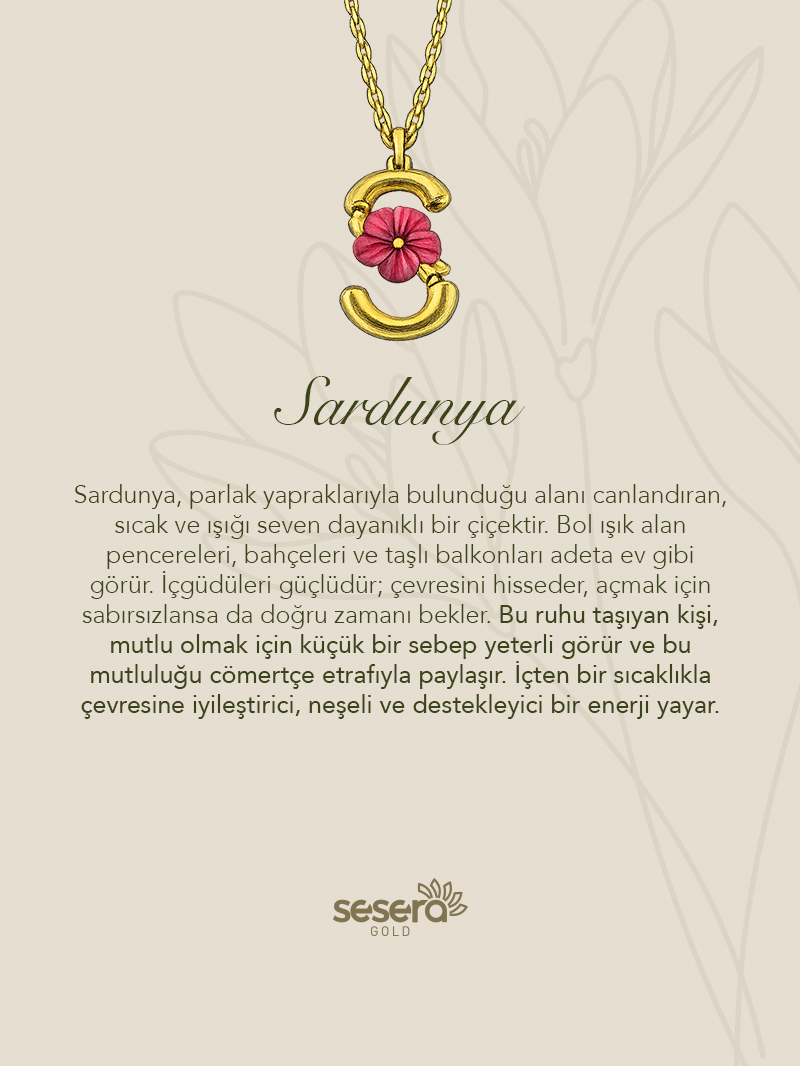 Blossom Letter S Harfi Sardunya Kolye Ucu