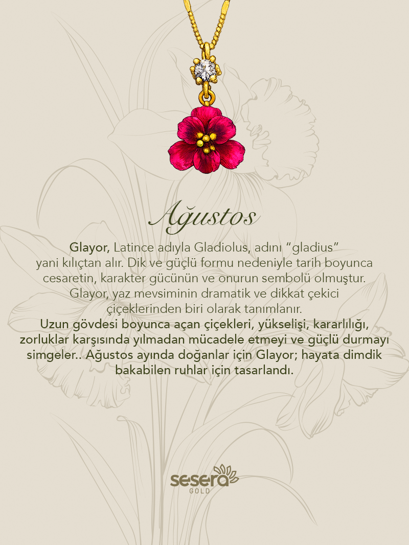 Doğum Çiçeği Ağustos Ayı Glayör Kolye Ucu