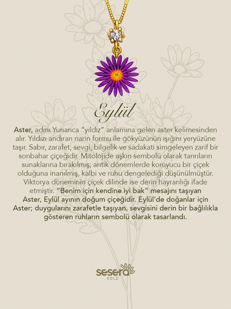 Doğum Çiçeği Eylül Ayı Aster Kolye Ucu