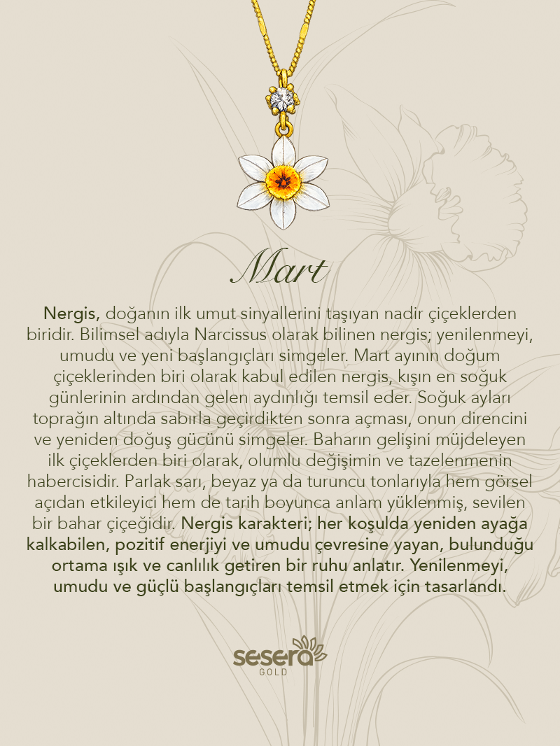 Doğum Çiçeği Mart Ayı Nergis Kolye