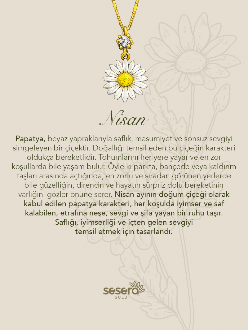 Doğum Çiçeği Nisan Ayı Papatya Kolye Ucu