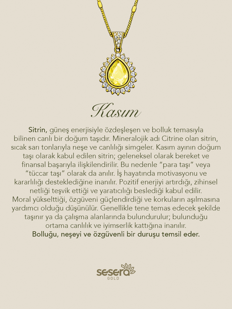 Doğum Taşı Kasım Ayı Sitrin Kolye Ucu