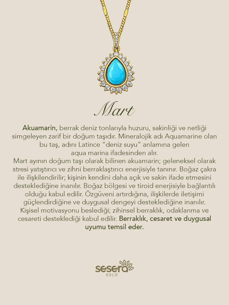 Doğum Taşı Mart Ayı Akuamarin Kolye Ucu