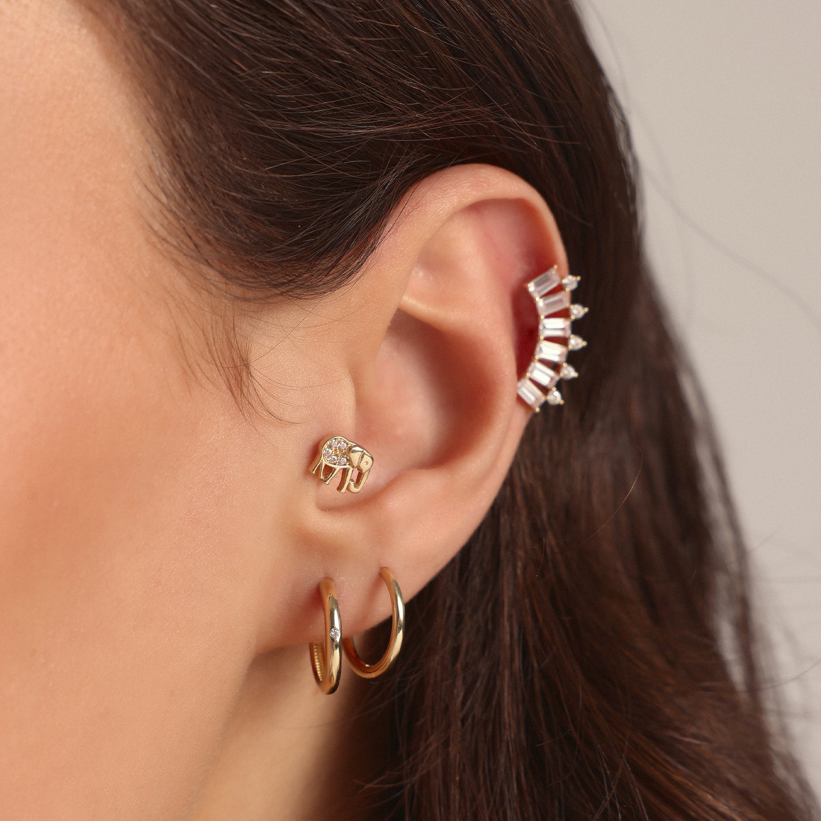 Taşlı Fil Altın Tragus Piercing