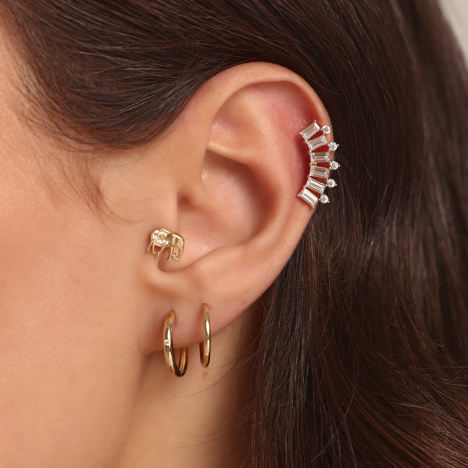 Baget Taşlı Altın Tragus Piercing