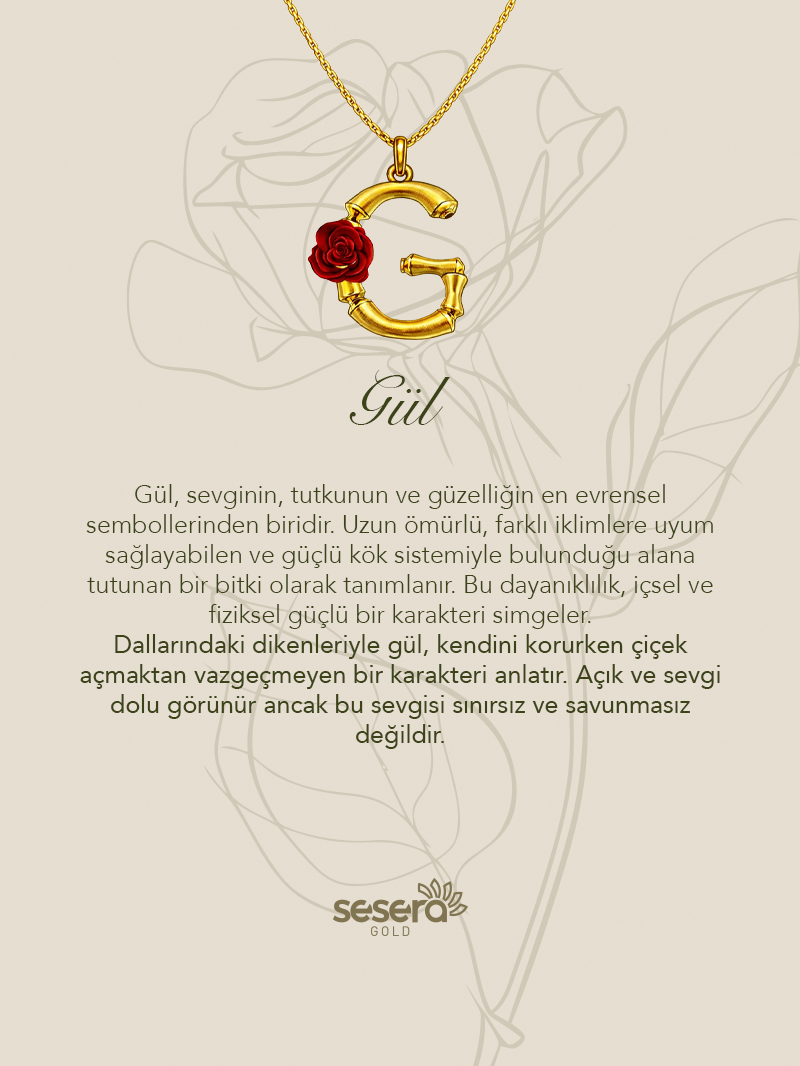 Blossom Letter G Harfi Gül Kolye
