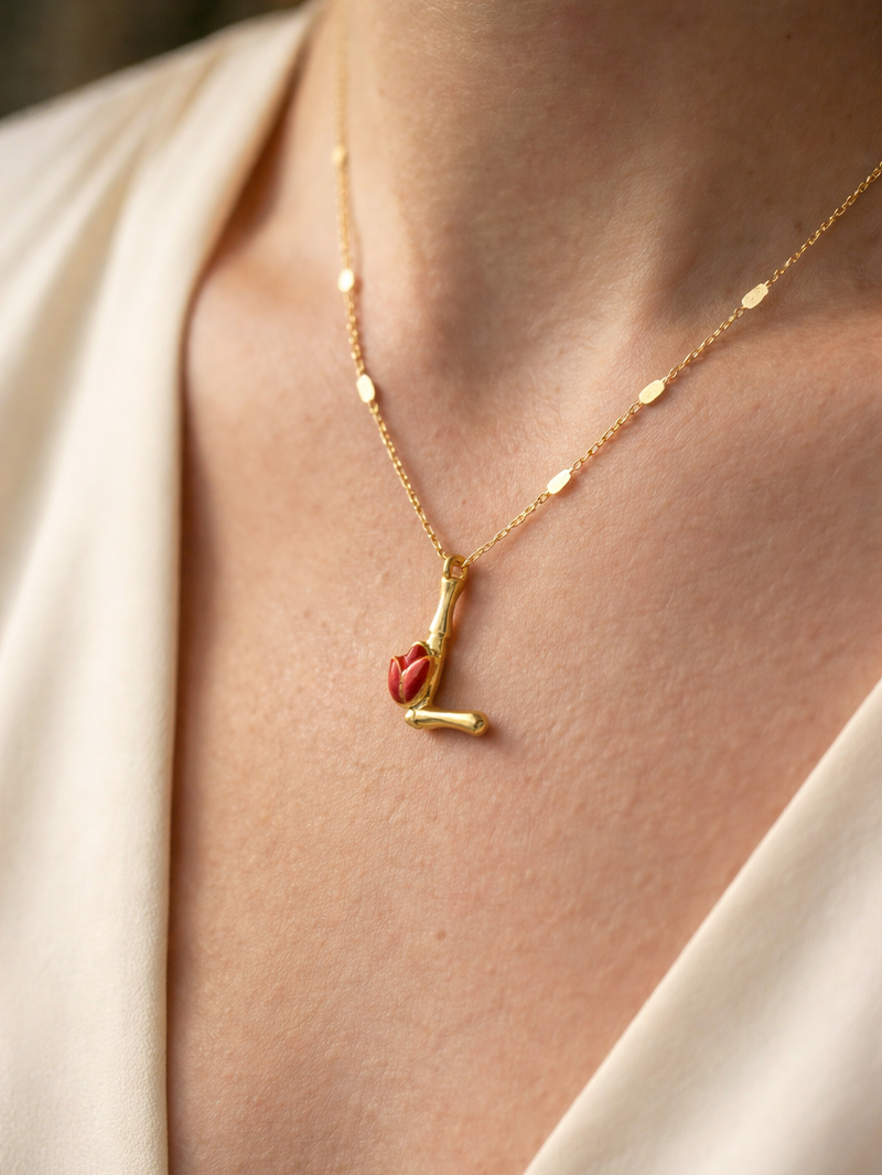 Blossom Letter L Harfi Lale Kolye