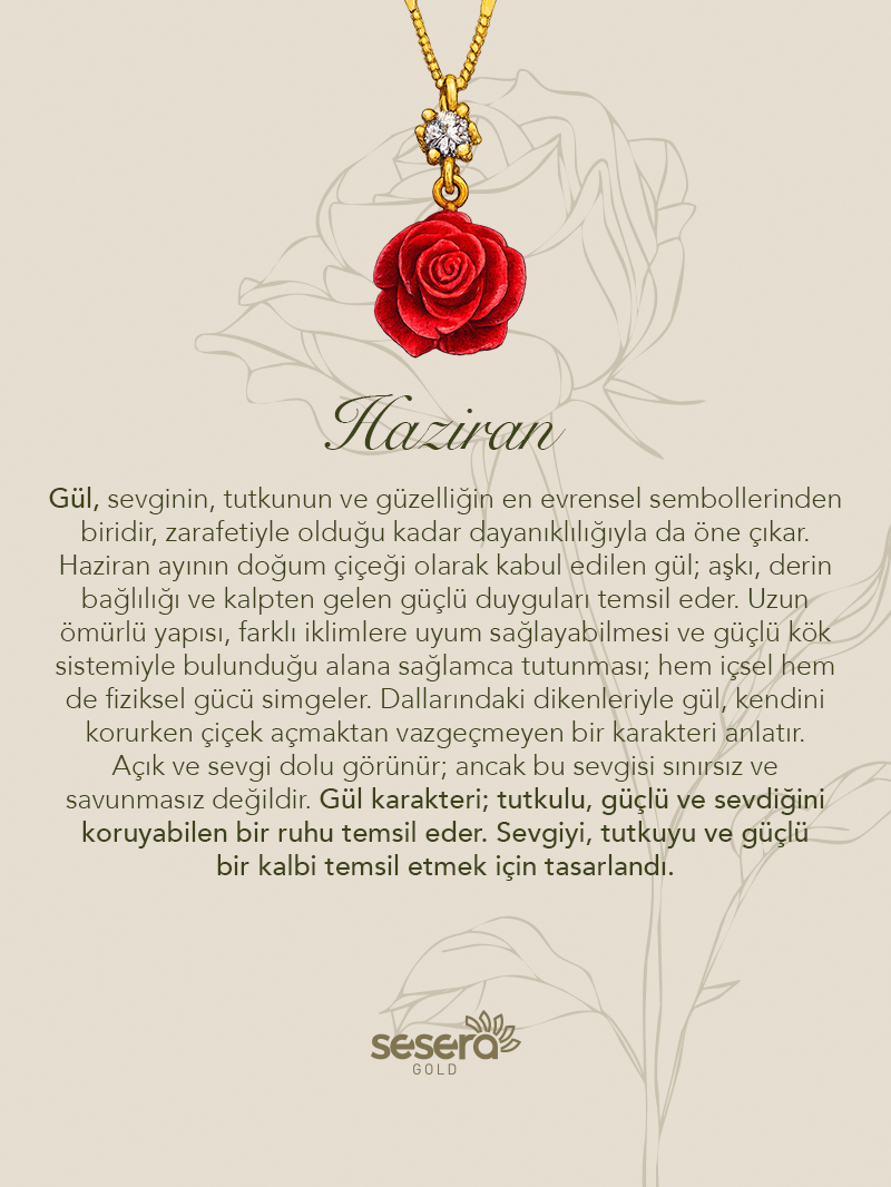 Doğum Çiçeği Haziran Ayı Gül Kolye Ucu