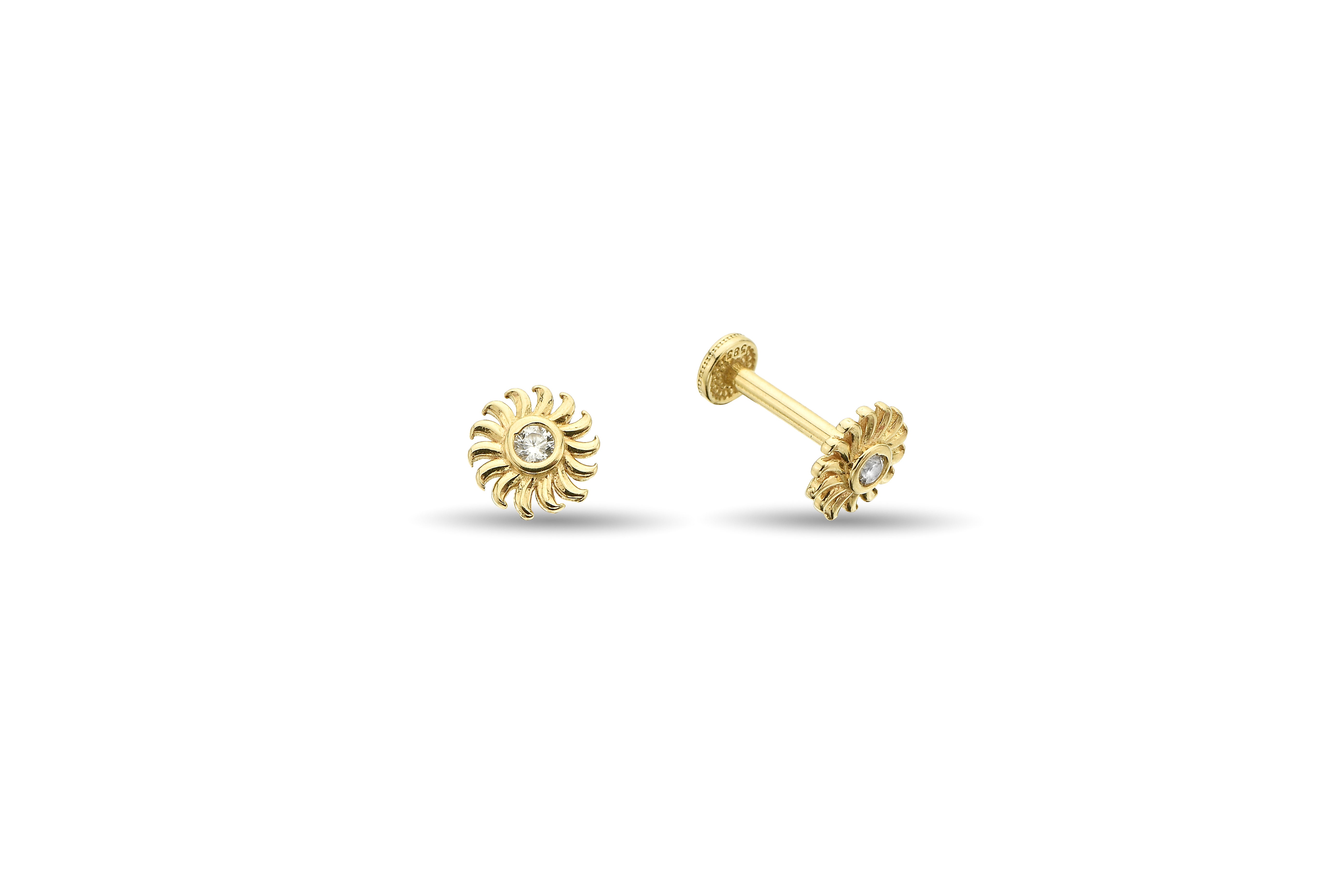 Taşlı Rüzgar Gülü Altın Tragus Piercing