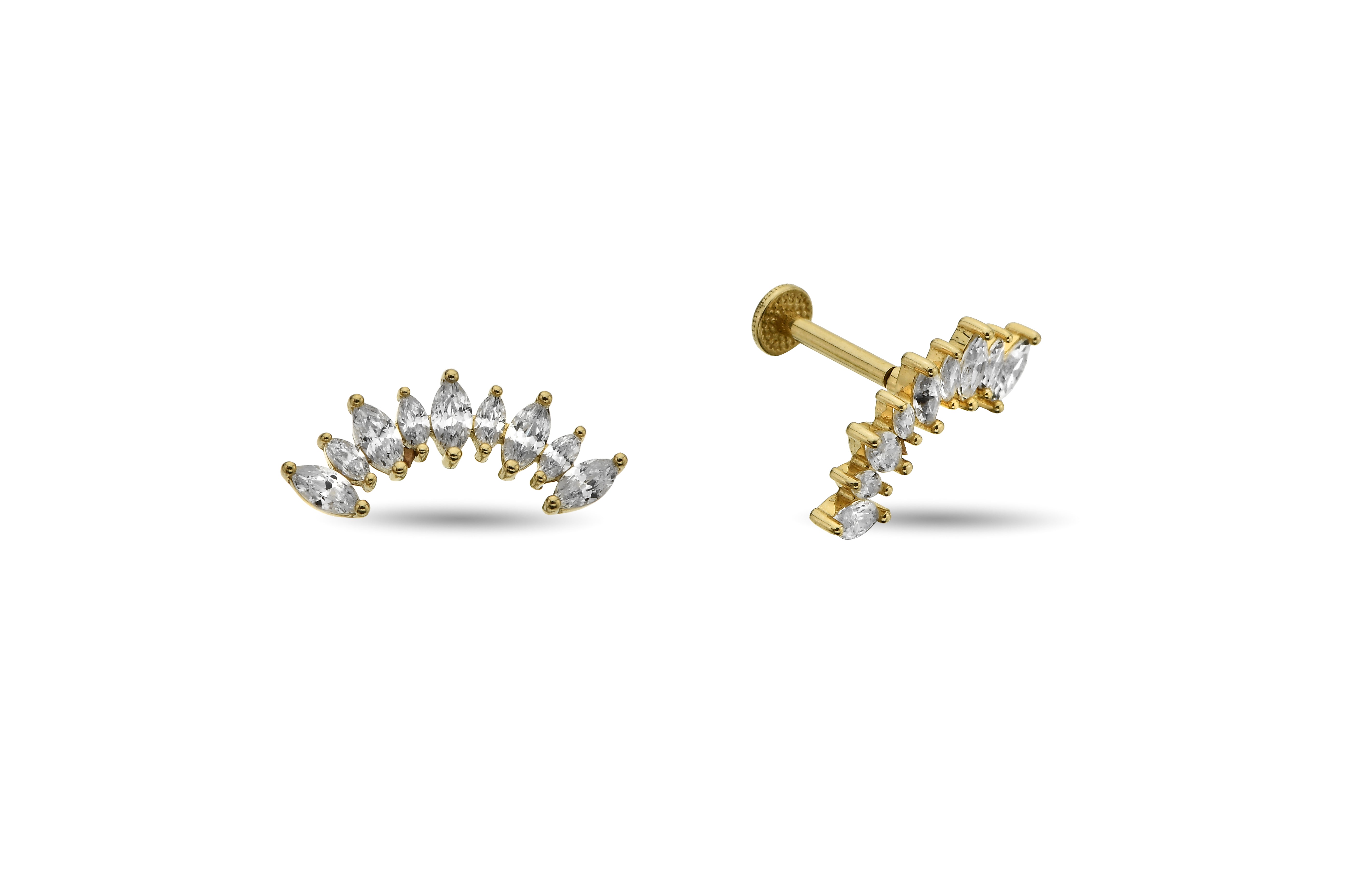 Markiz Taşlı Sıralı Altın Tragus Piercing
