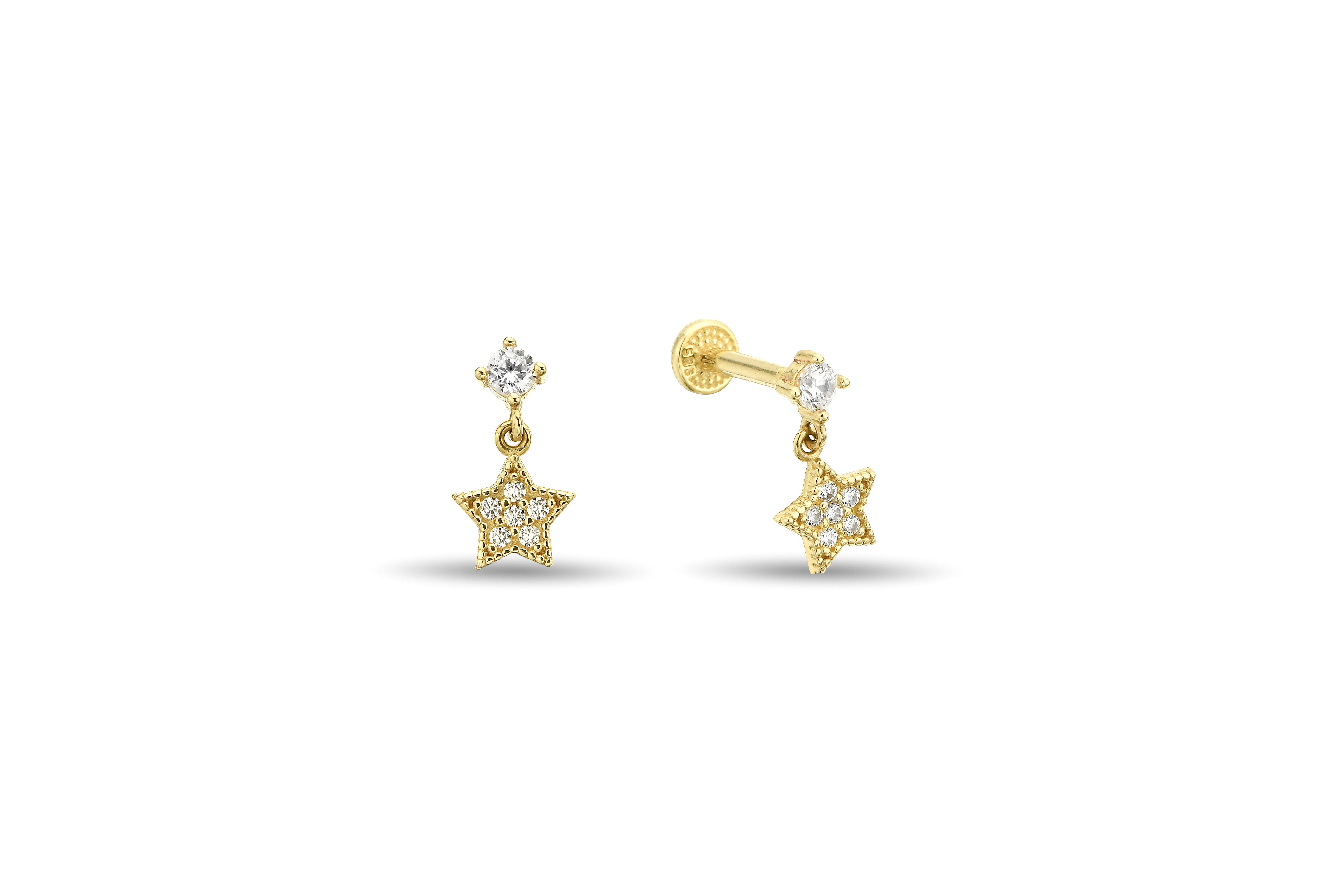 Taşlı Sallantılı Yıldız Altın Tragus Piercing