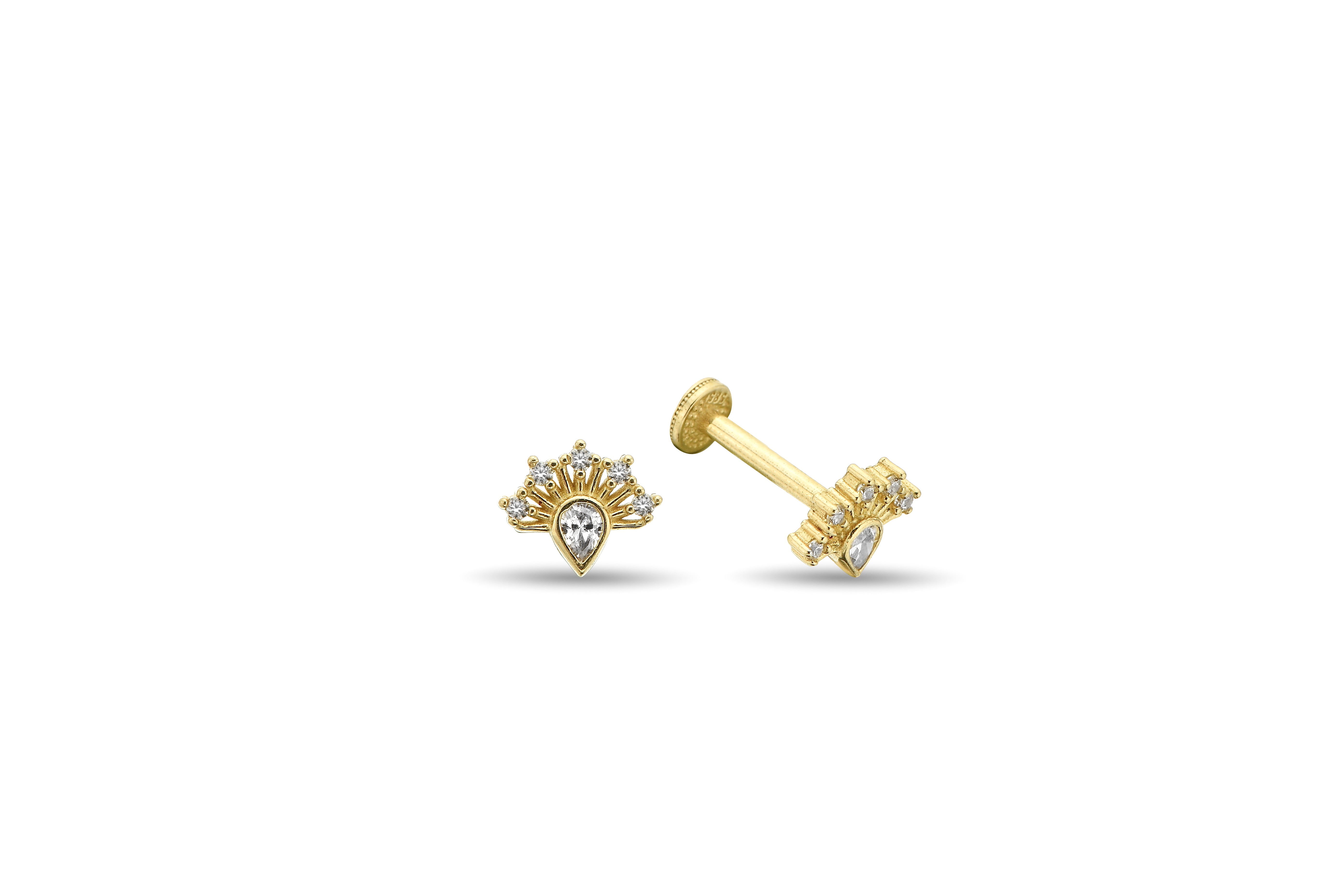Damla Pear Taşlı Altın Tragus Piercing