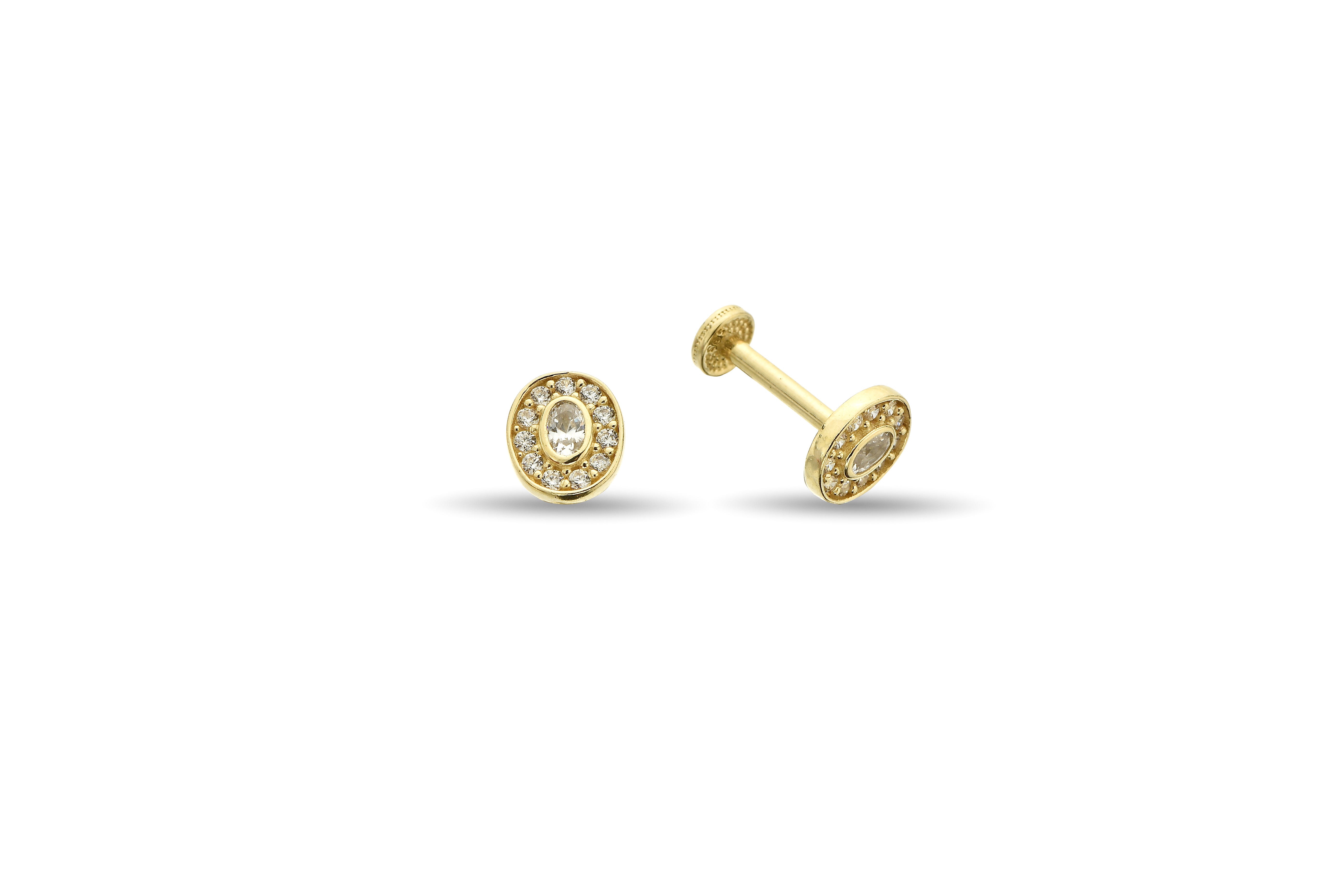 Oval Taşlı Altın Tragus Piercing