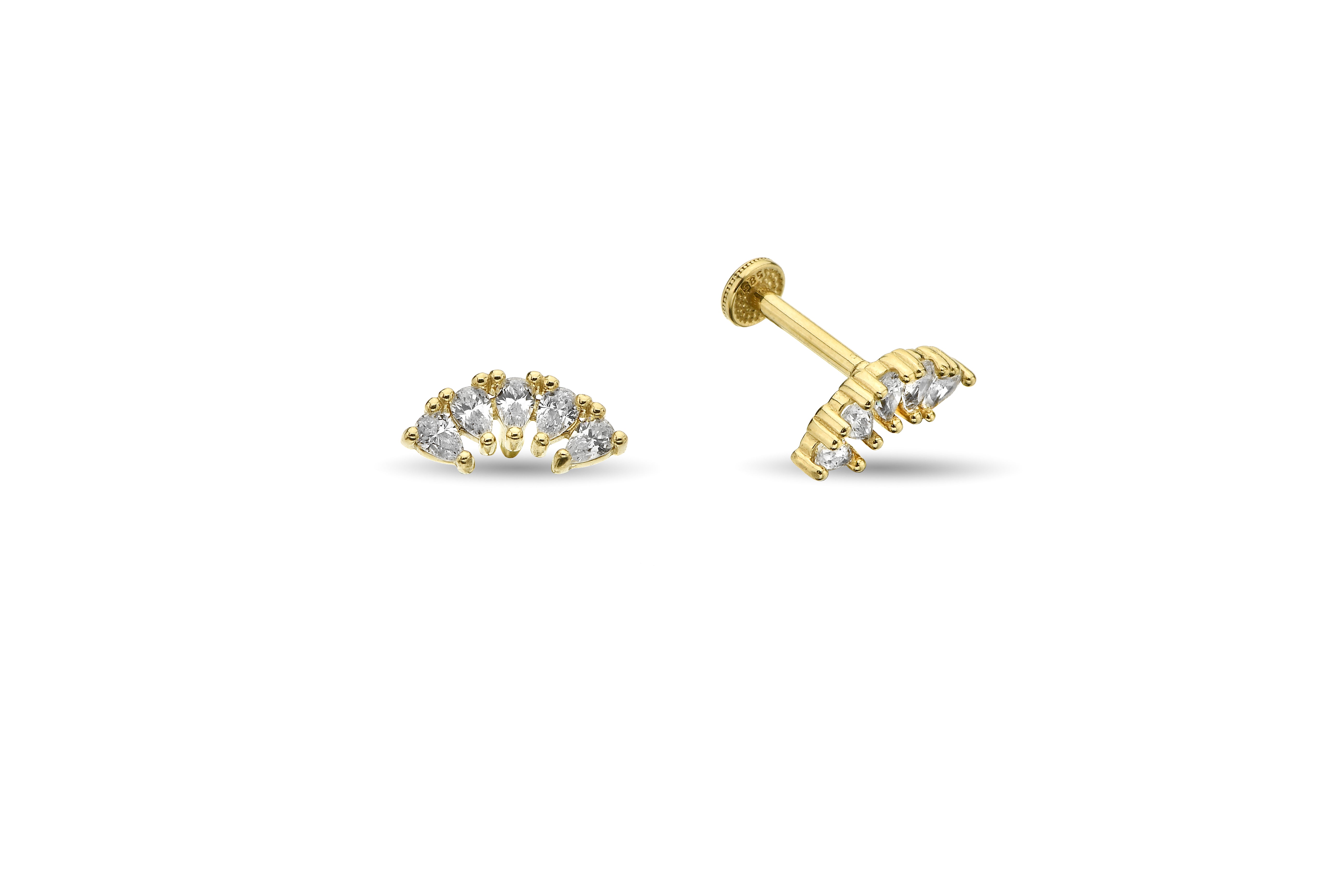 Damla Pear Taşlı Altın Tragus Piercing