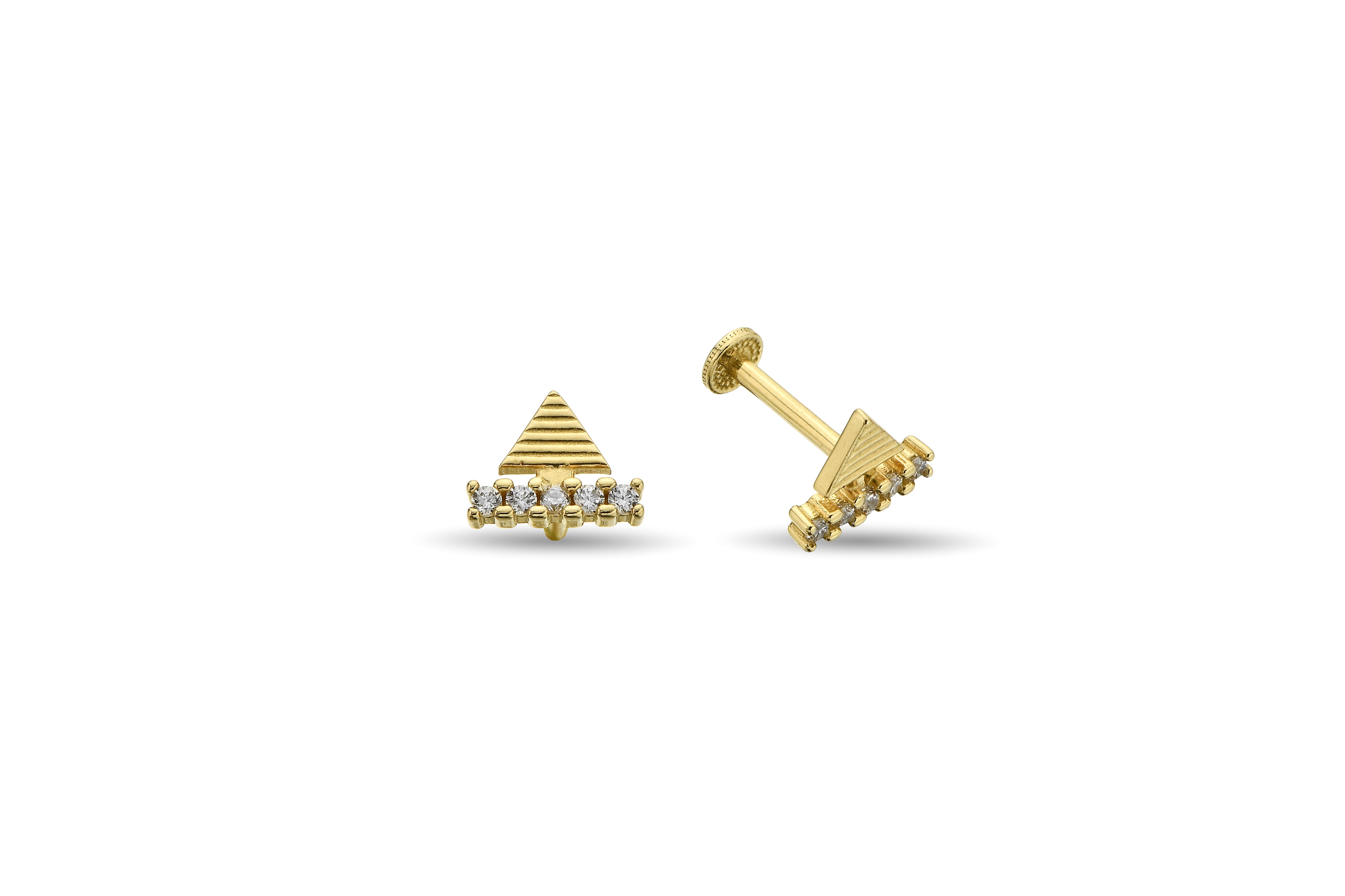 Taşlı Piramit Altın Tragus Piercing