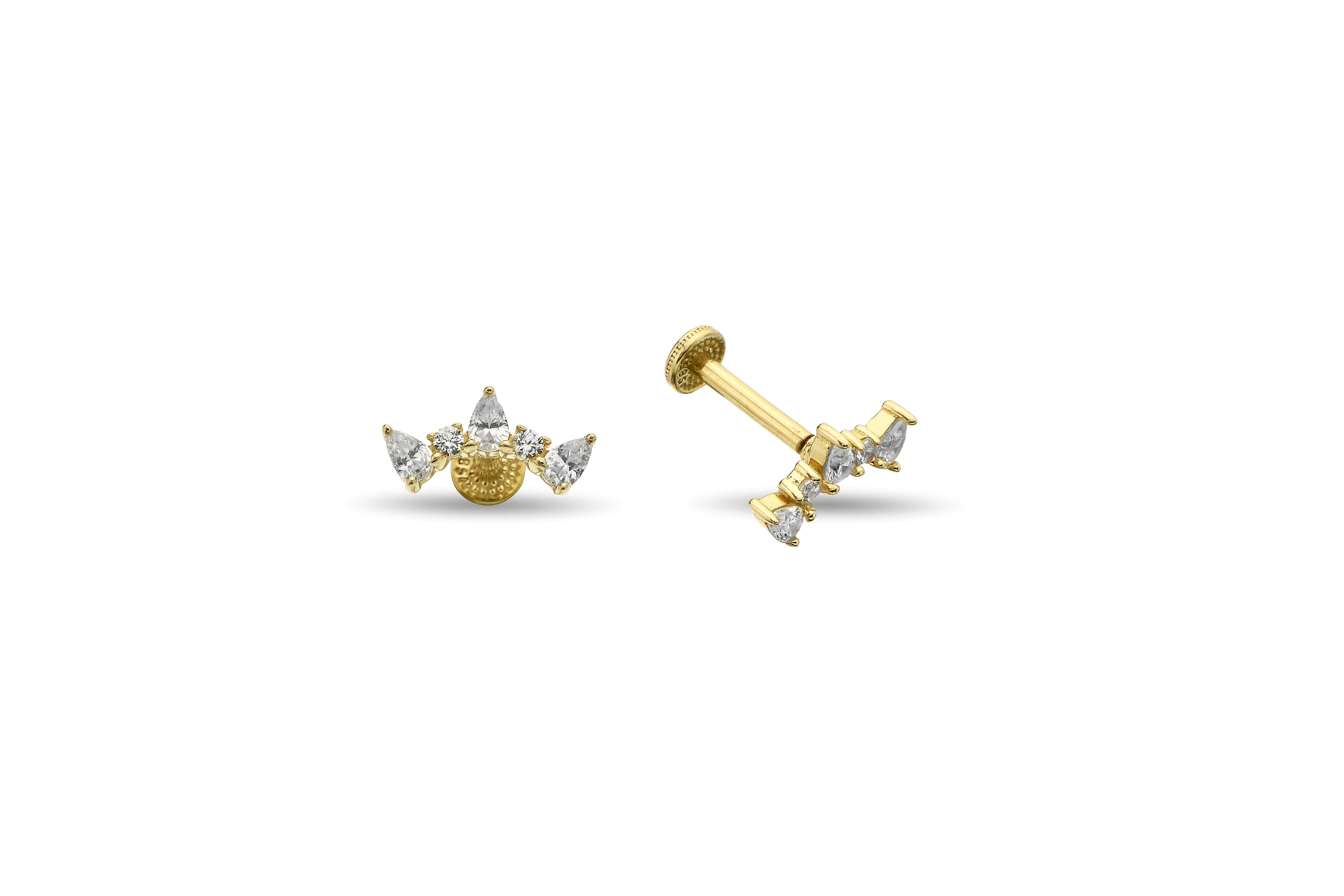 Damla Pear Taşlı Altın Tragus Piercing