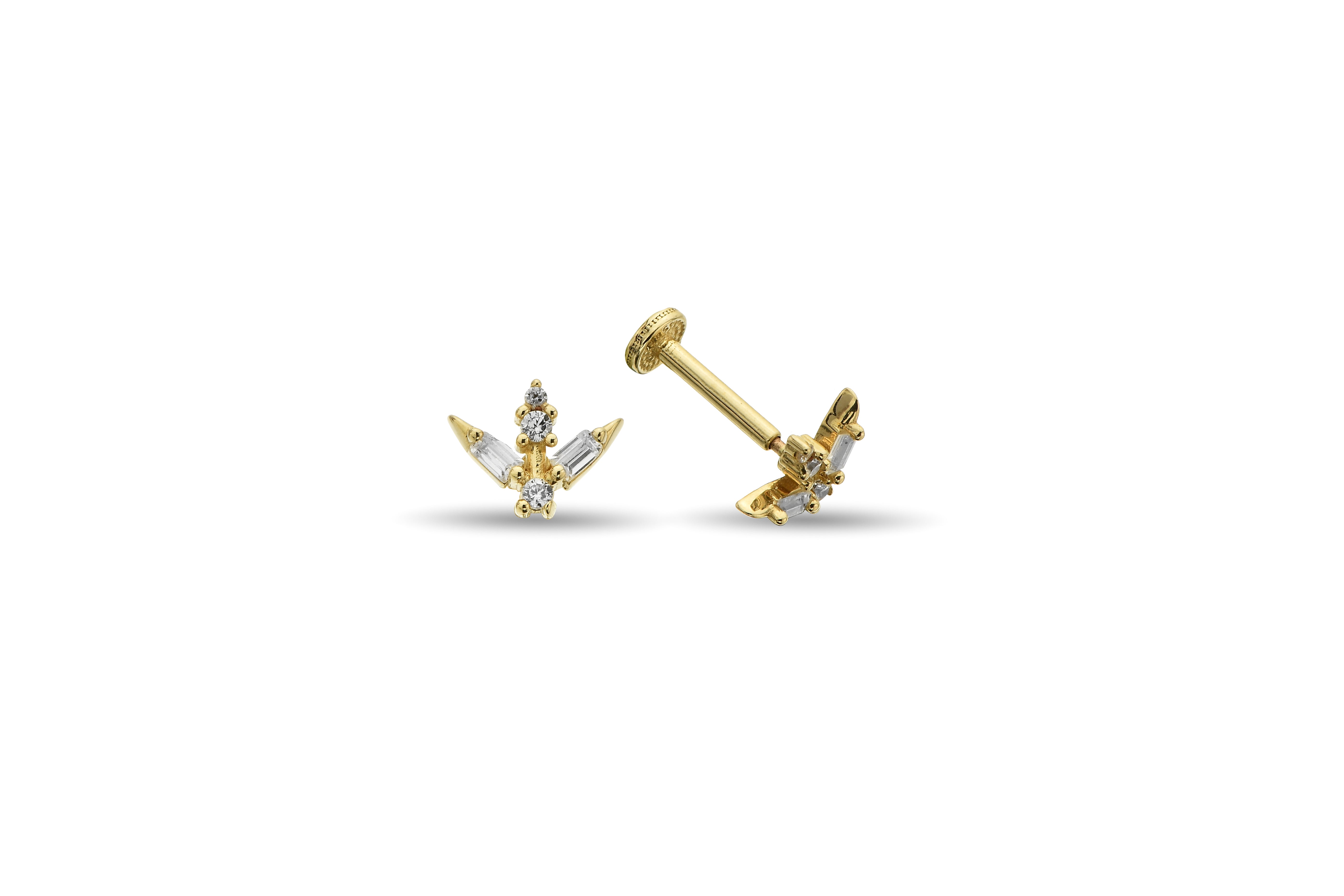 Baget Taşlı Altın Tragus Piercing