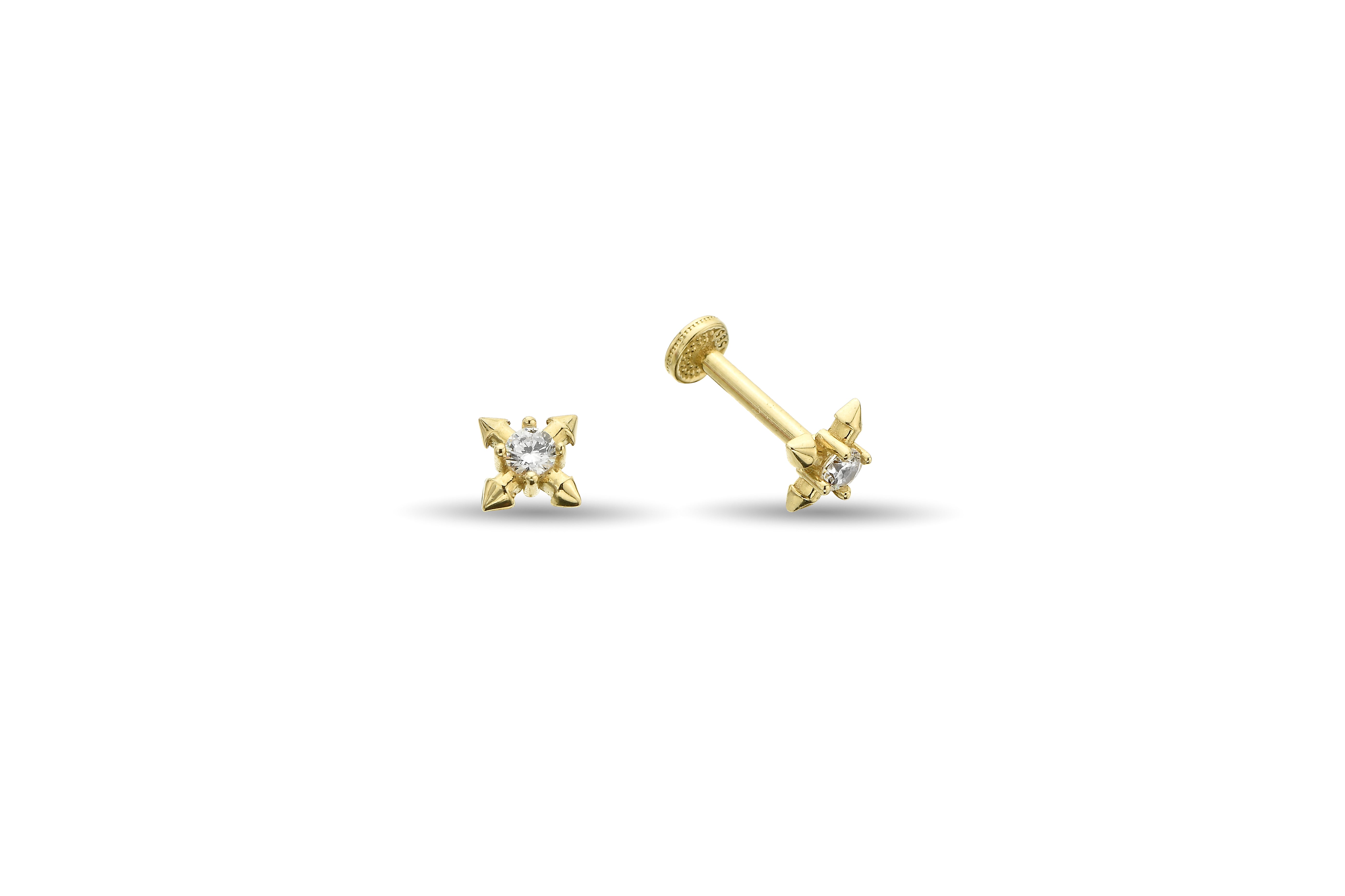 Taşlı Ok-Pusula Altın Tragus Piercing