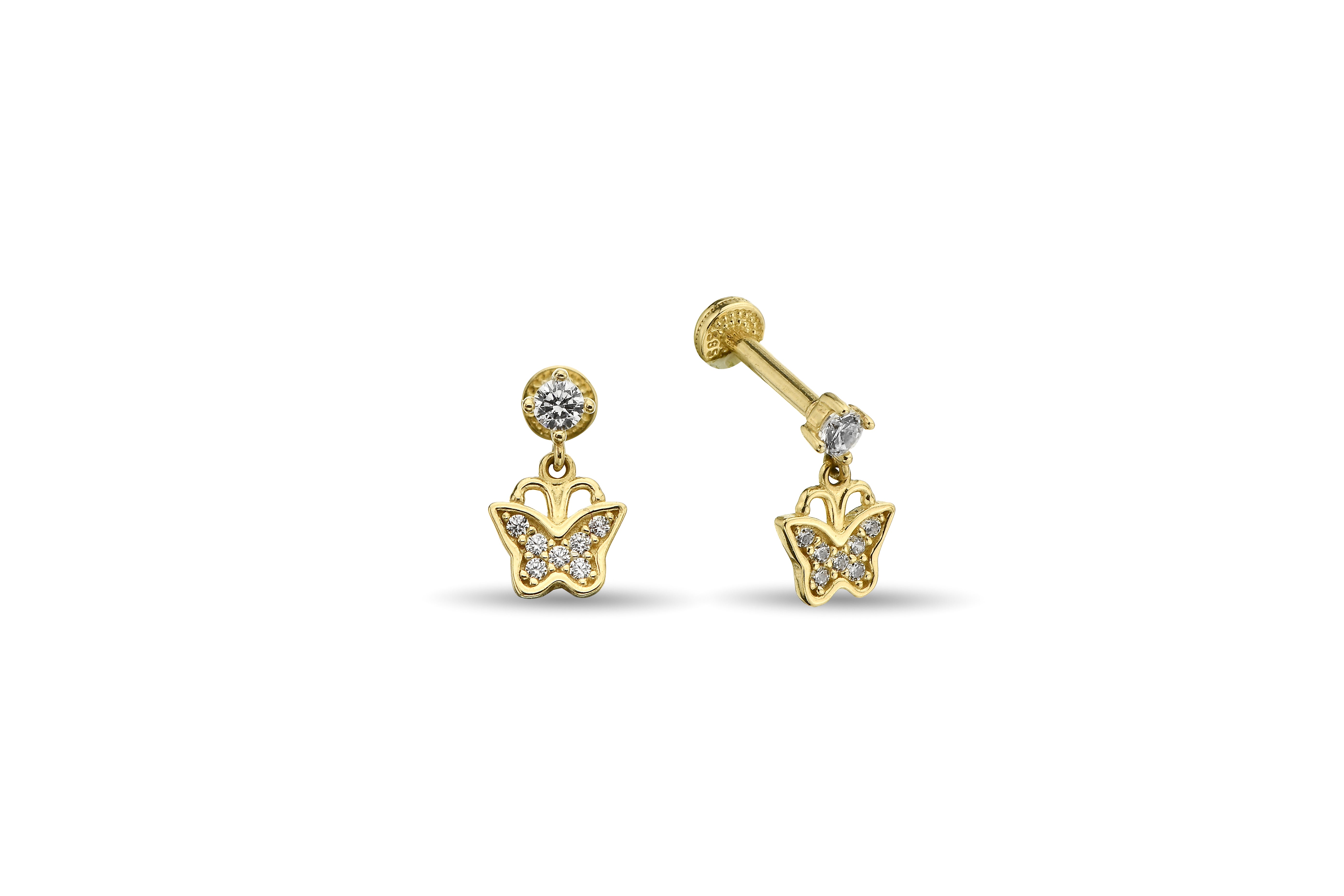 Taşlı Sallantılı Kelebek Altın Tragus Piercing