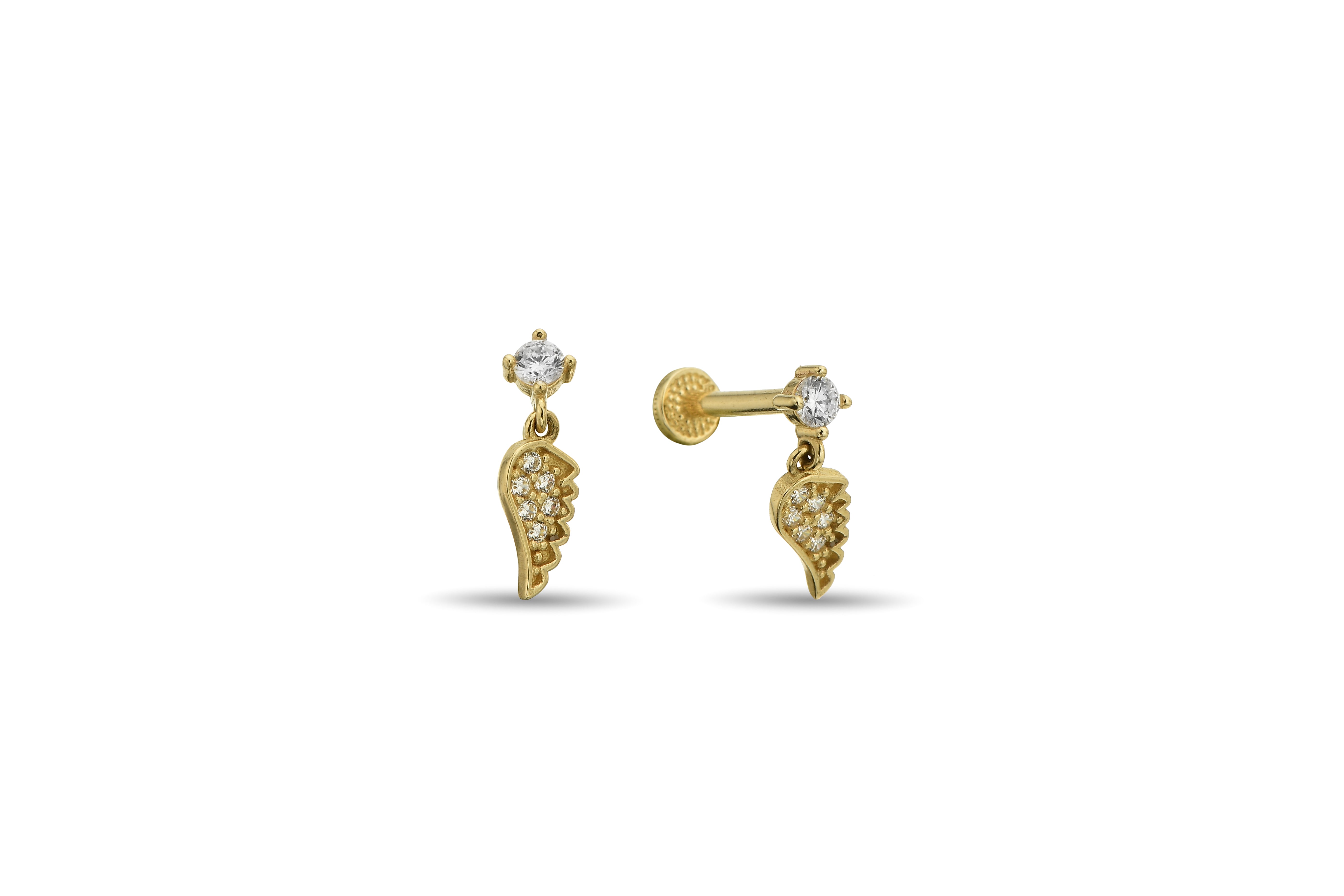 Taşlı Sallantılı Kanat Altın Tragus Piercing