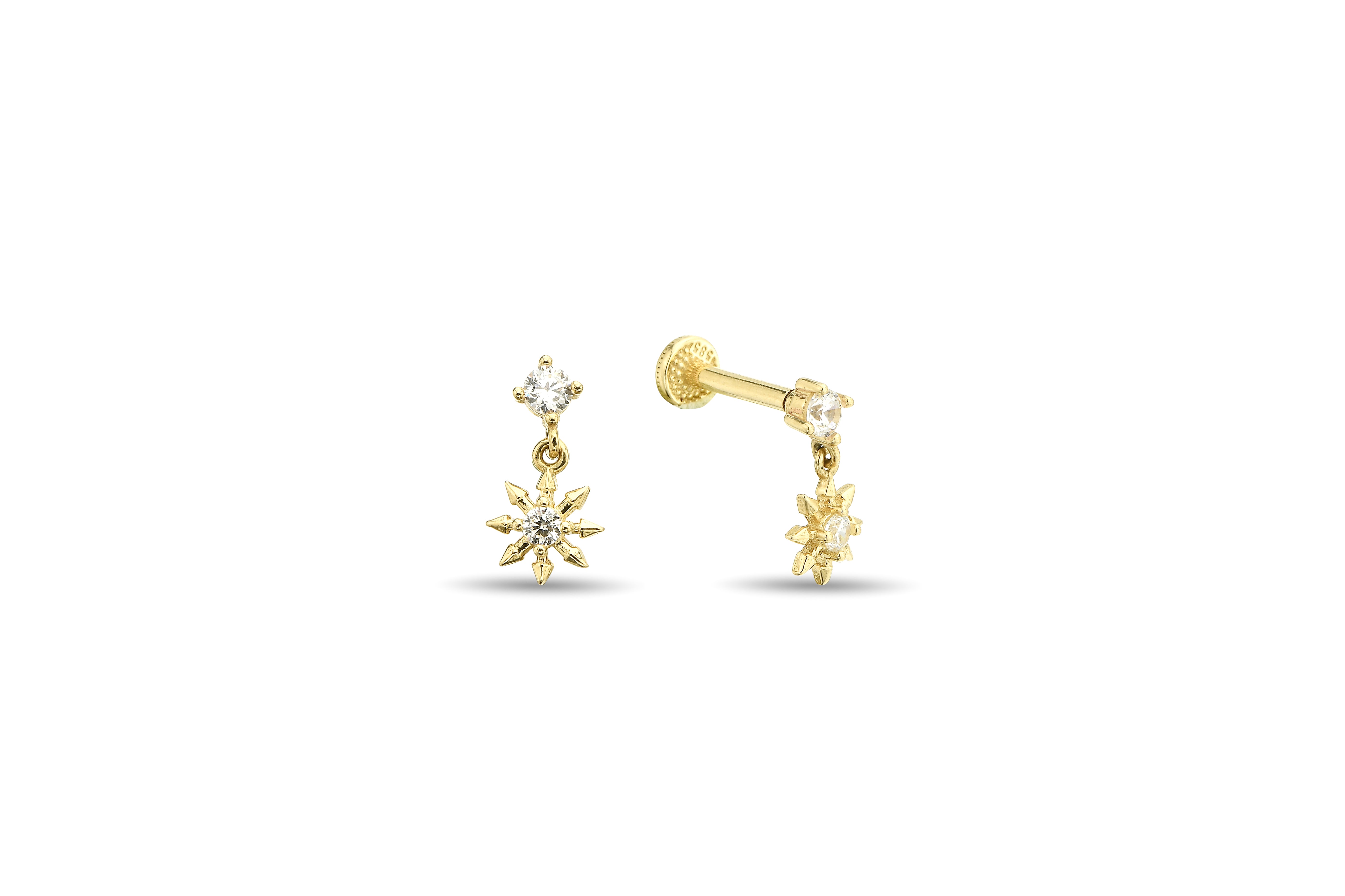 Taşlı Pusula Altın Tragus Piercing