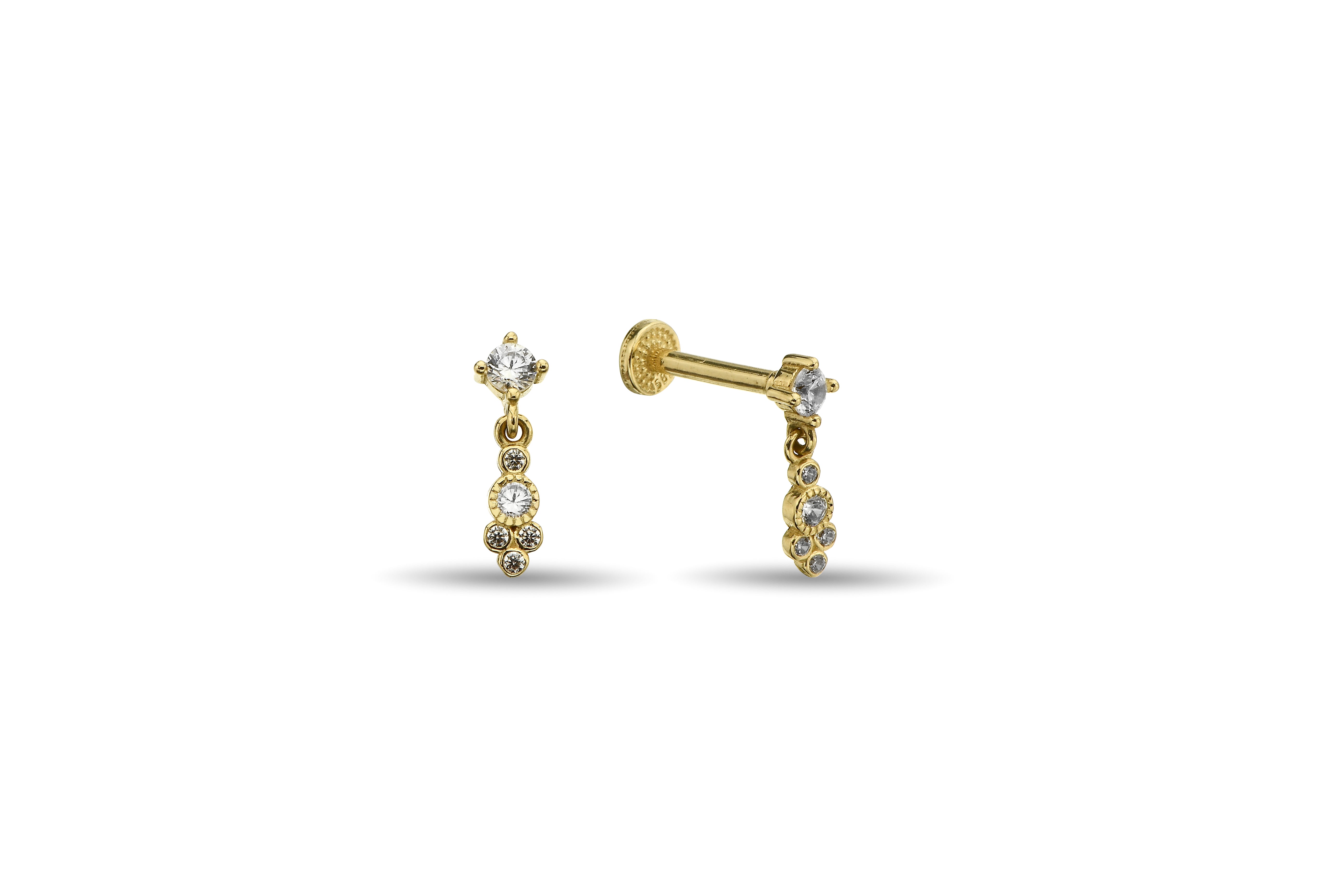 Taşlı Sallantılı Altın Tragus Piercing