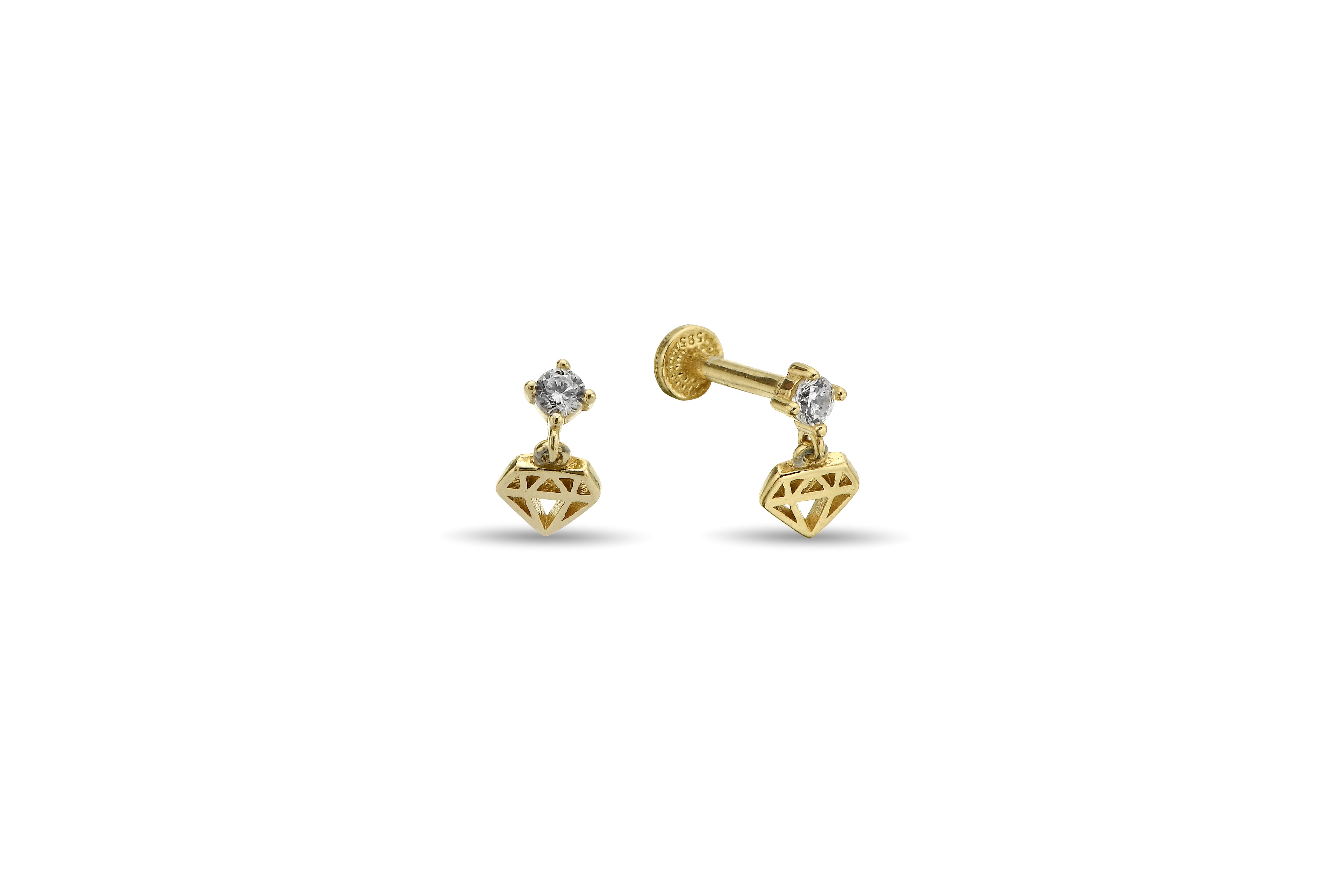 Taşlı Sallantılı Altın Tragus Piercing