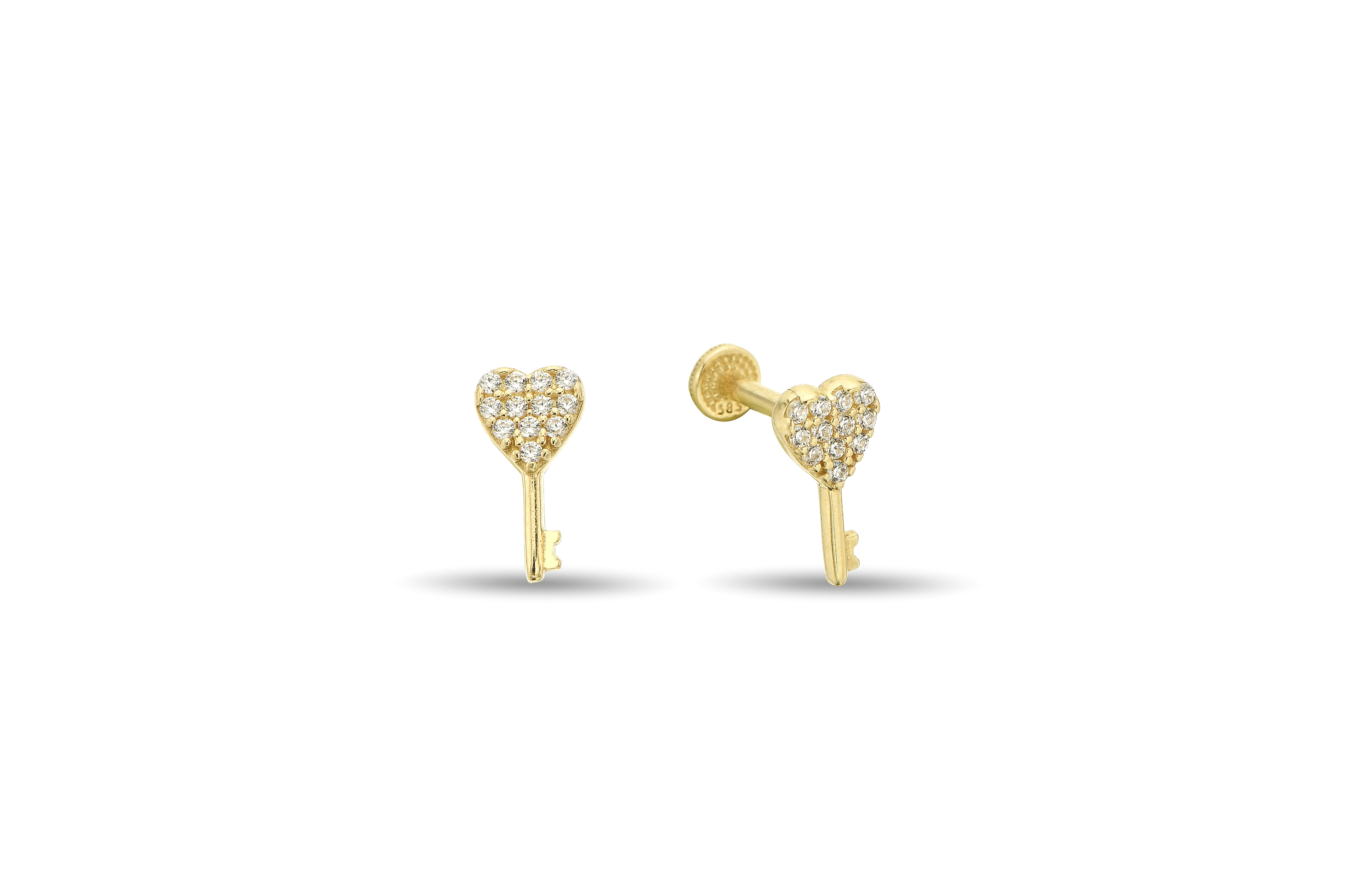 Taşlı Kalp Kilidi Altın Tragus Piercing
