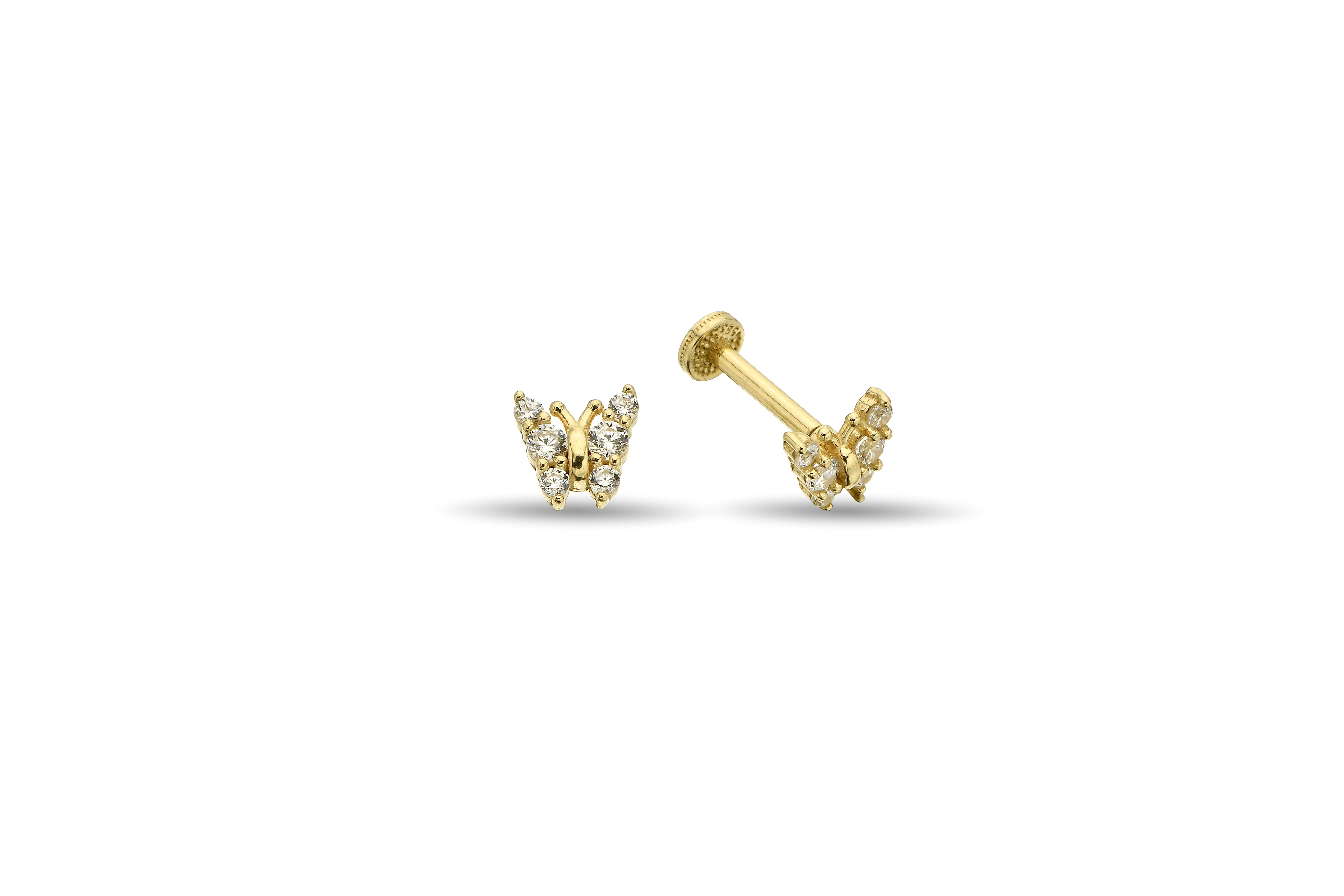 Taşlı Kelebek Altın Tragus Piercing