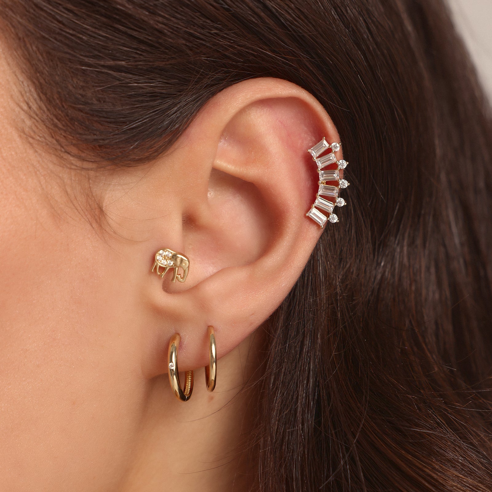 Taşlı Fil Altın Tragus Piercing
