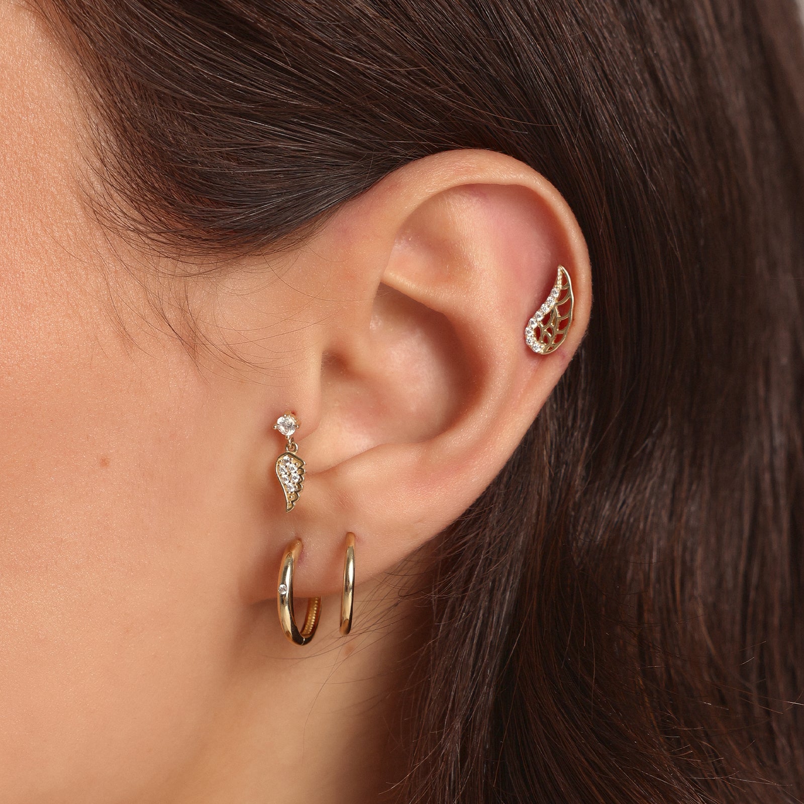 Taşlı Kanat Altın Tragus Piercing