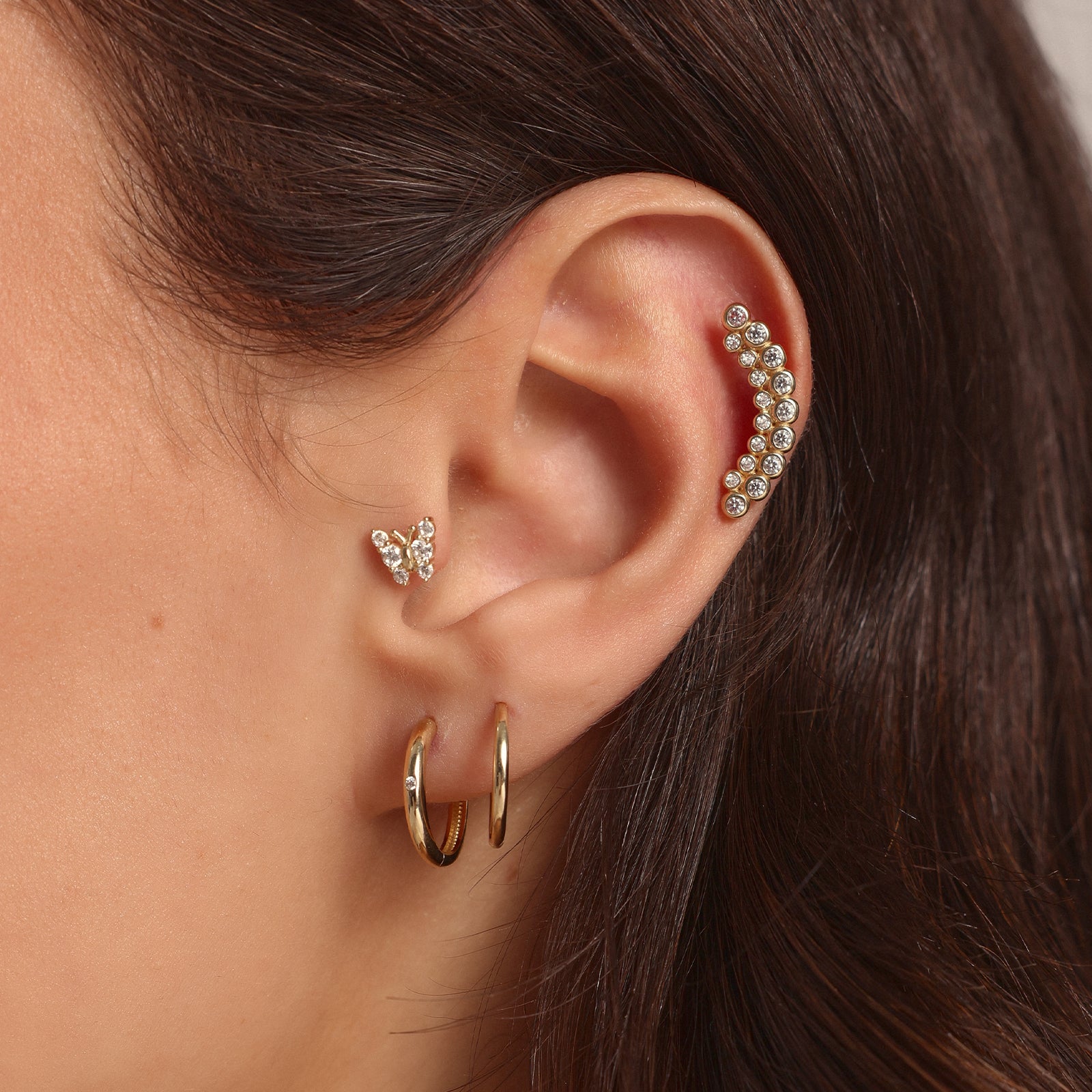 Taşlı Kelebek Altın Tragus Piercing