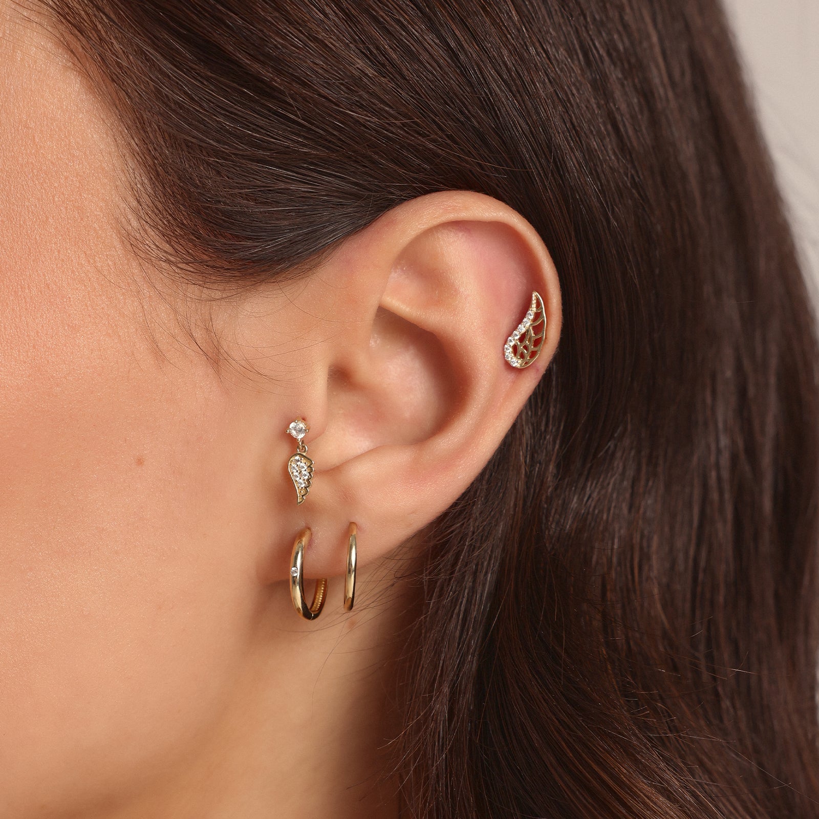 Taşlı Sallantılı Kanat Altın Tragus Piercing