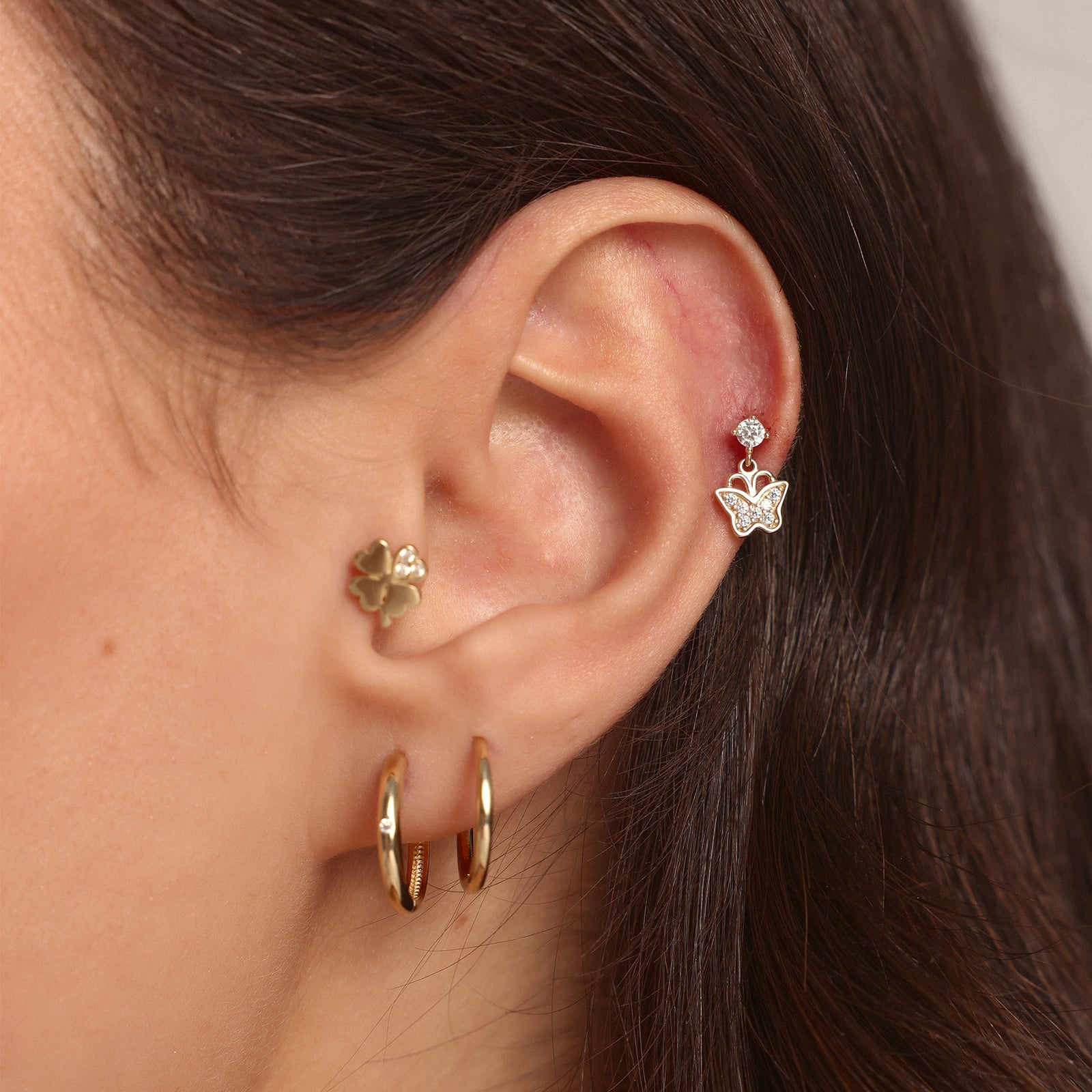 Taşlı Sallantılı Kelebek Altın Tragus Piercing