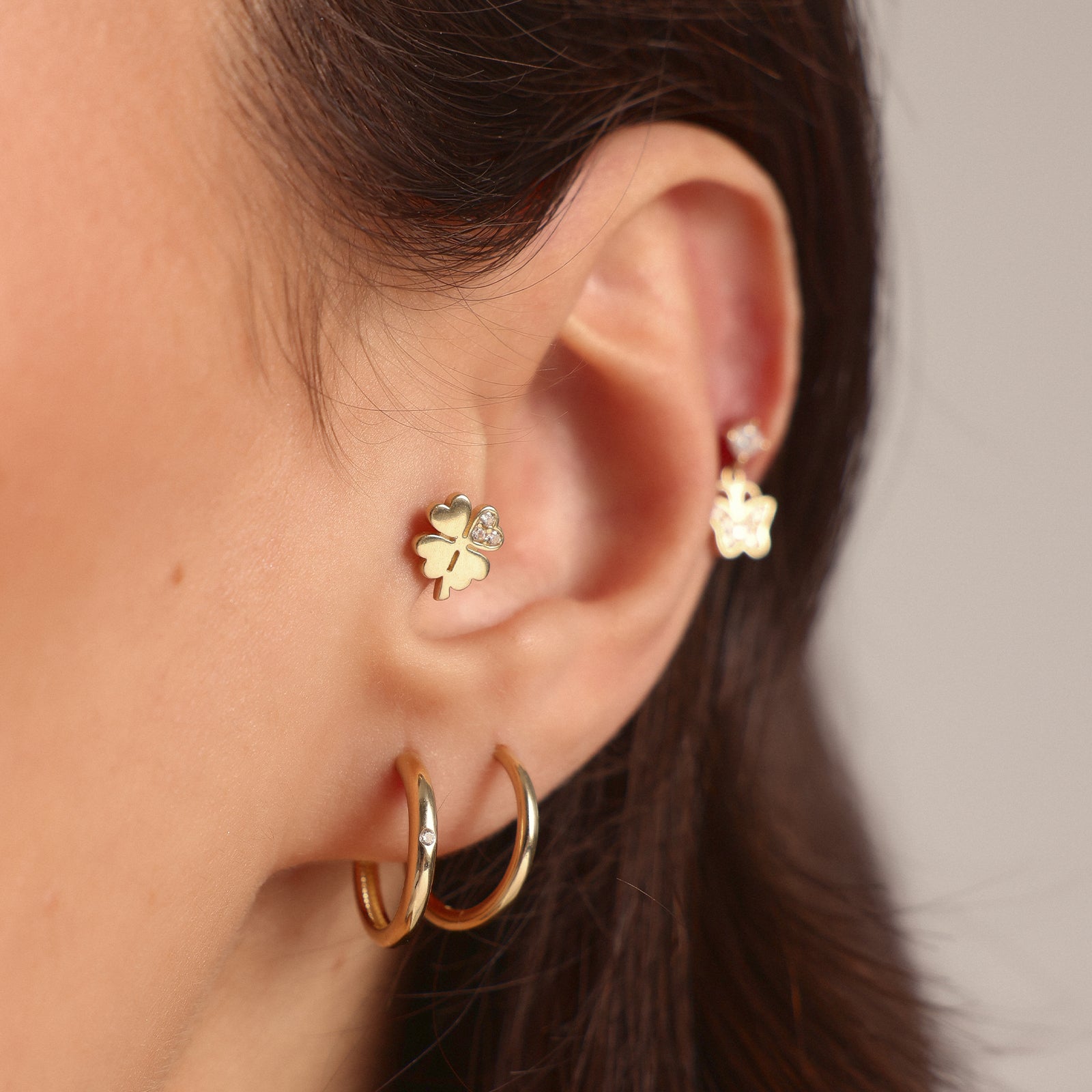 Taşlı Yonca Altın Tragus Piercing